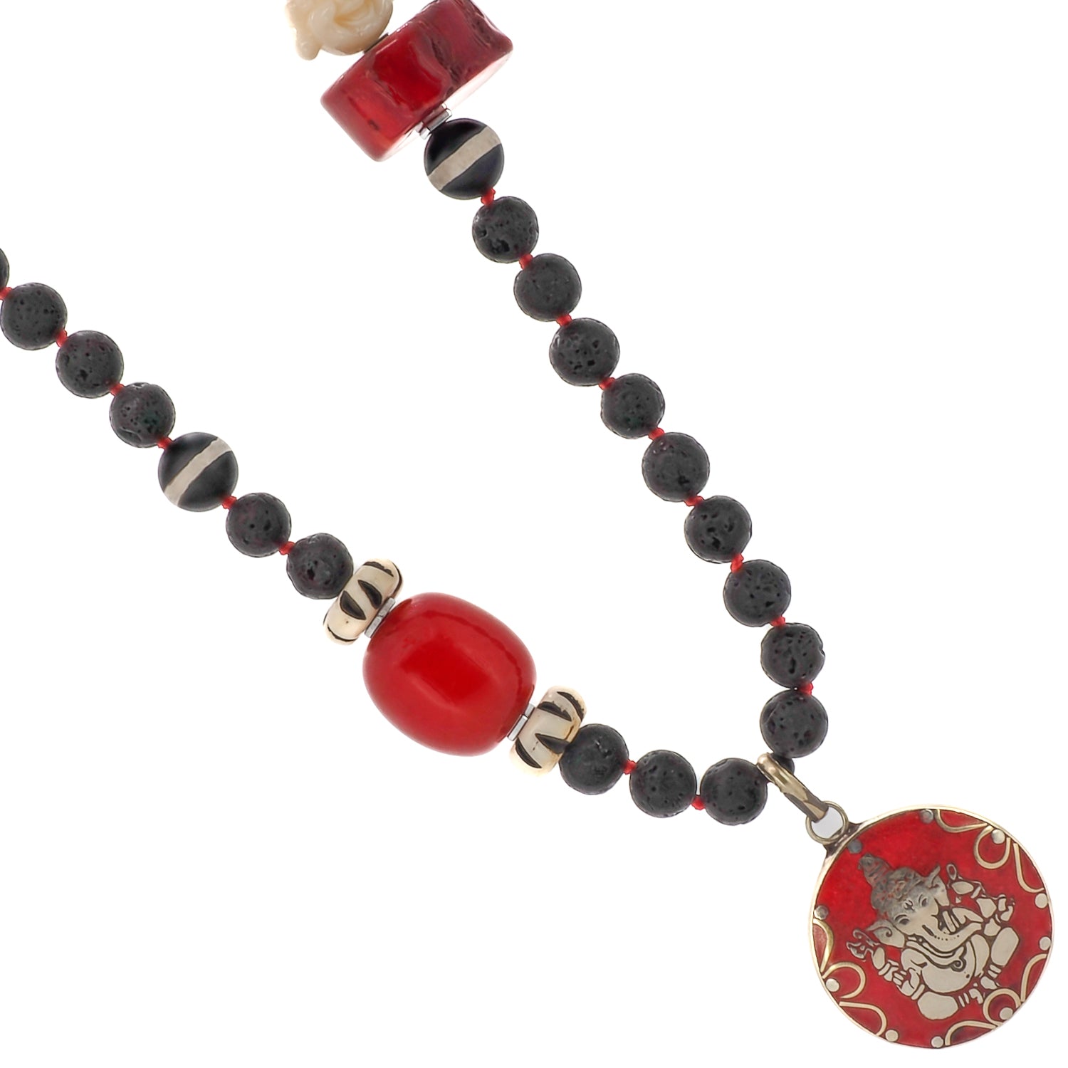 Black Ganesha Necklace with Buddha Bead for Mindfulness