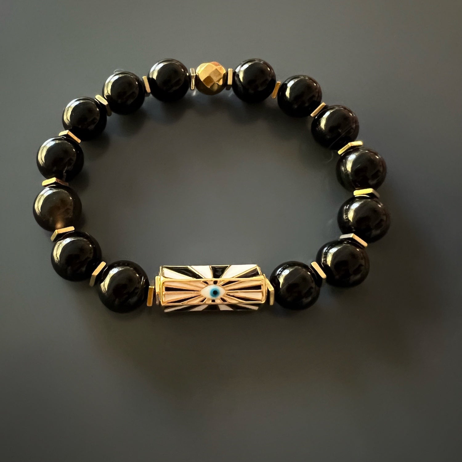 Elegant Black Onyx Bracelet with Gold and Hematite Stones