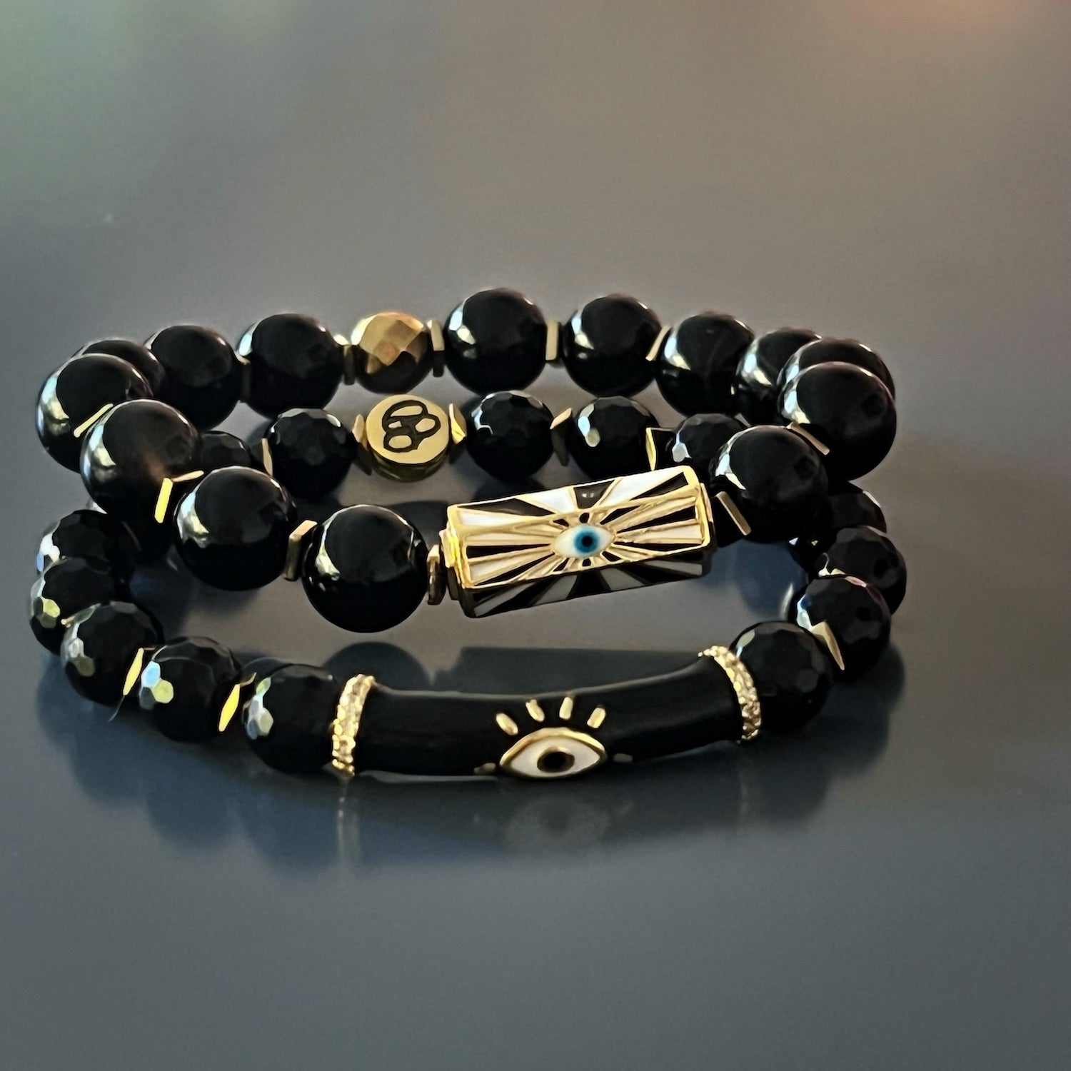 Unique Black Onyx and Gold Bracelet for Protection and Positivity