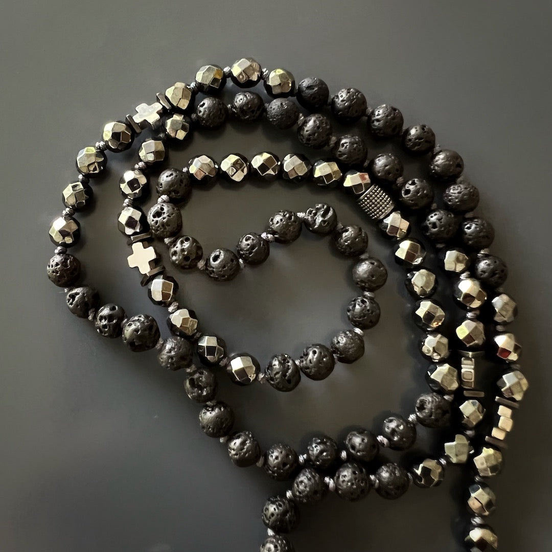 Powerful Hematite and Lava Rock Stone Beads Necklace