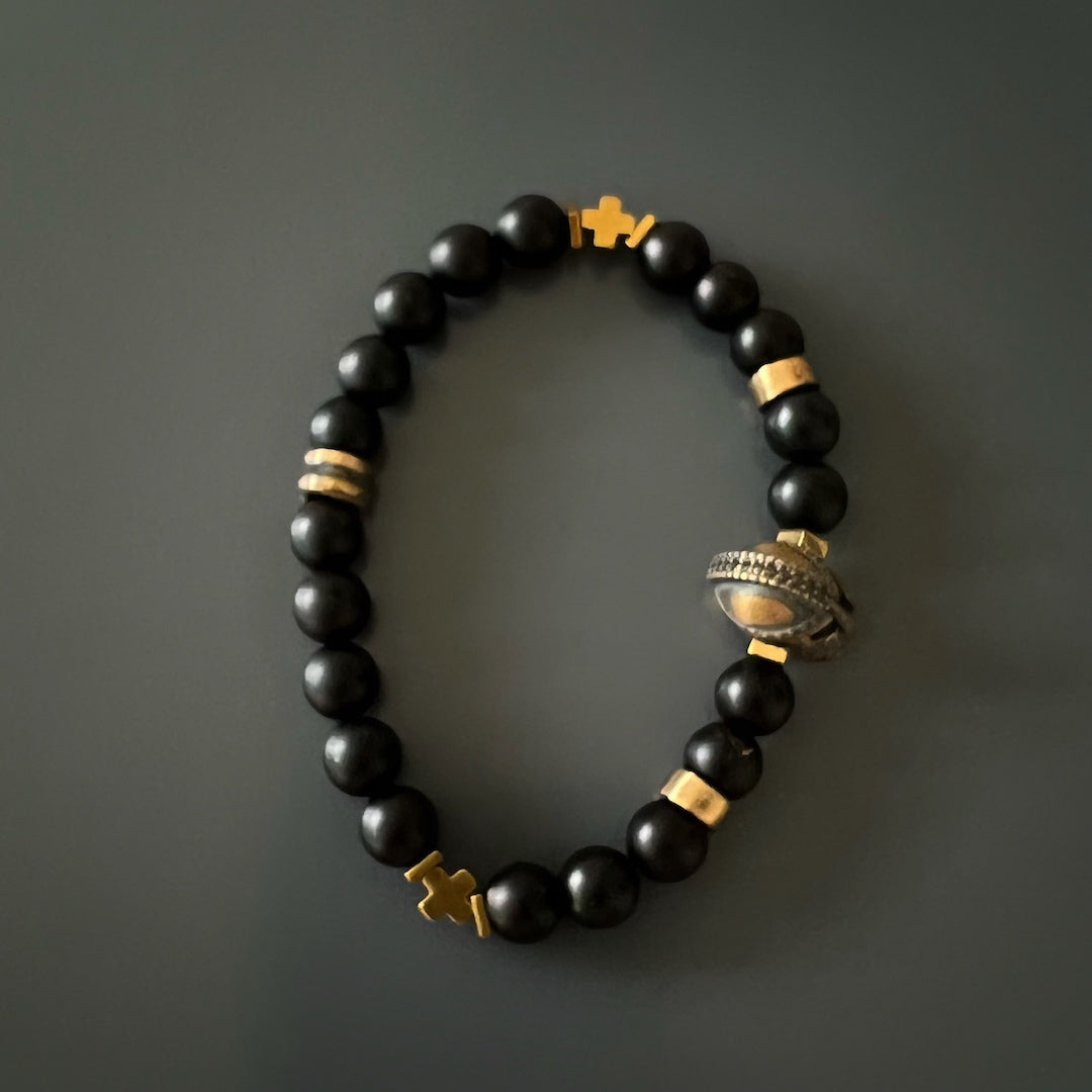 Edgy and masculine: Black Vibe Men&#39;s Gladiator Bracelet with intricate detailing