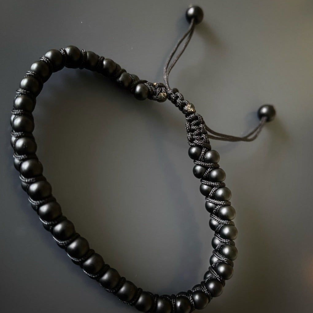 2mm Matte Black Onyx Stones Woven into High Quality Nylon Rope Bracelet