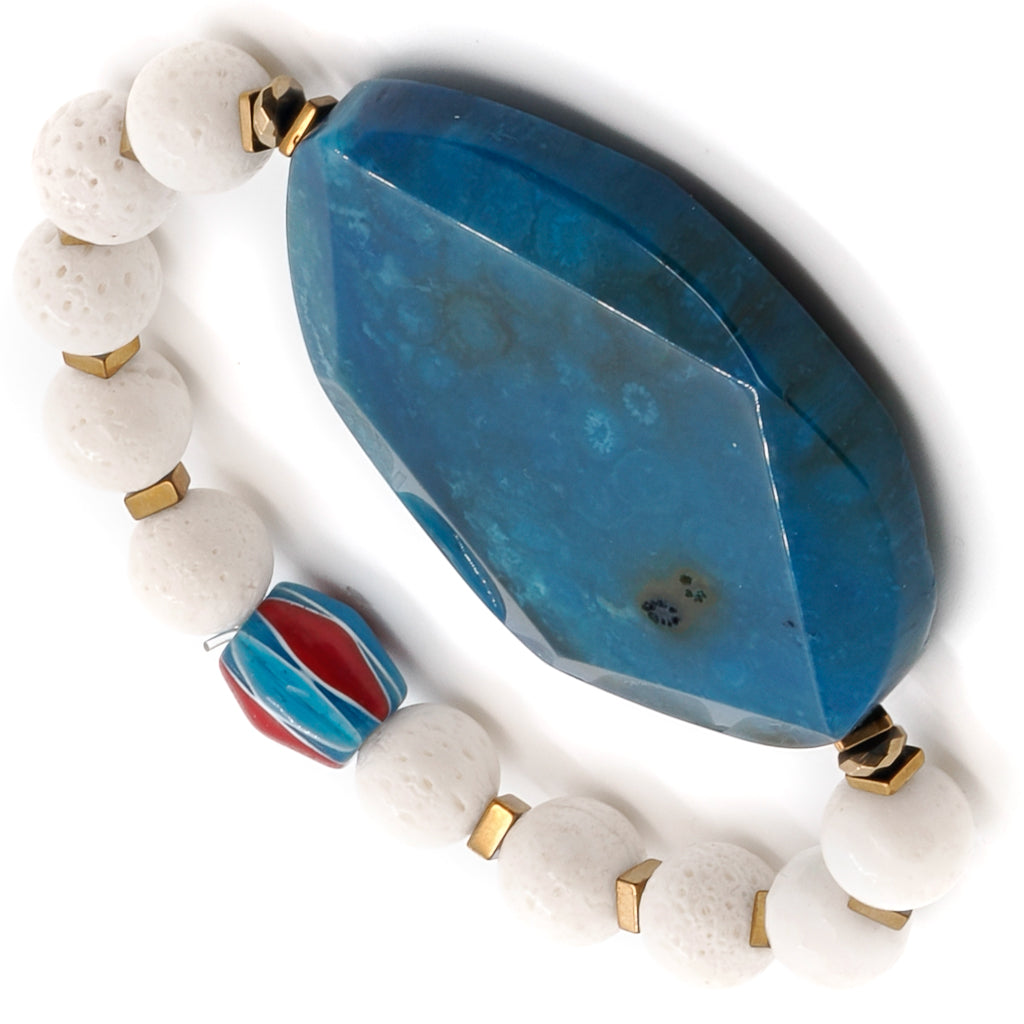 Powerful Blue Agate Gemstone Bracelet for Aura Cleansing and Stability
