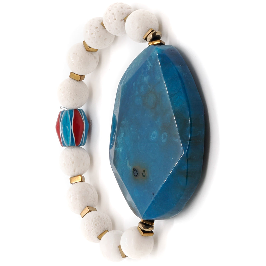 Stylish Blue Sky Chunky Bracelet with African Blue and Red Handmade Bead