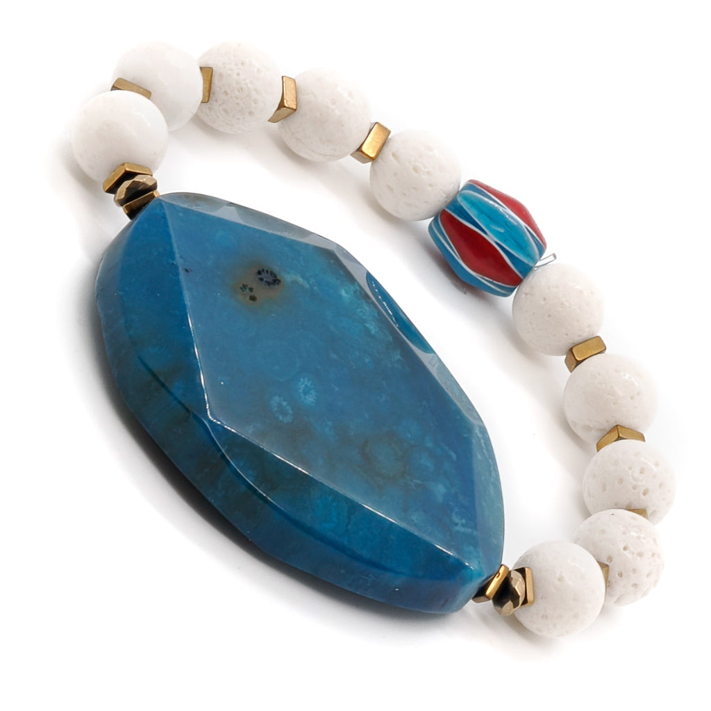 Elegant Handcrafted Bracelet with Blue Agate Gemstone and Gold Hematite Spacers