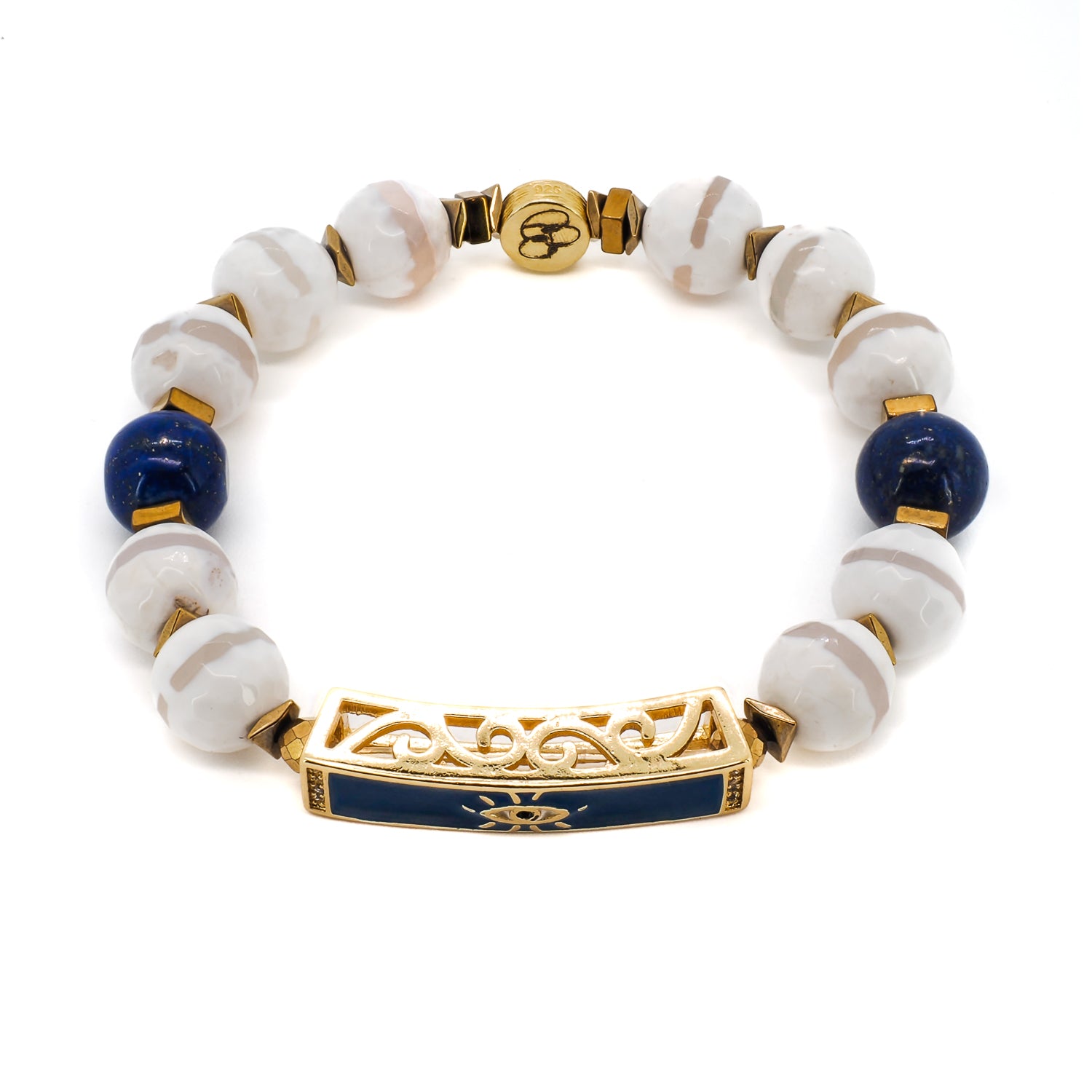 Vibrant blue and gold tones on the Blue Amulet Bracelet