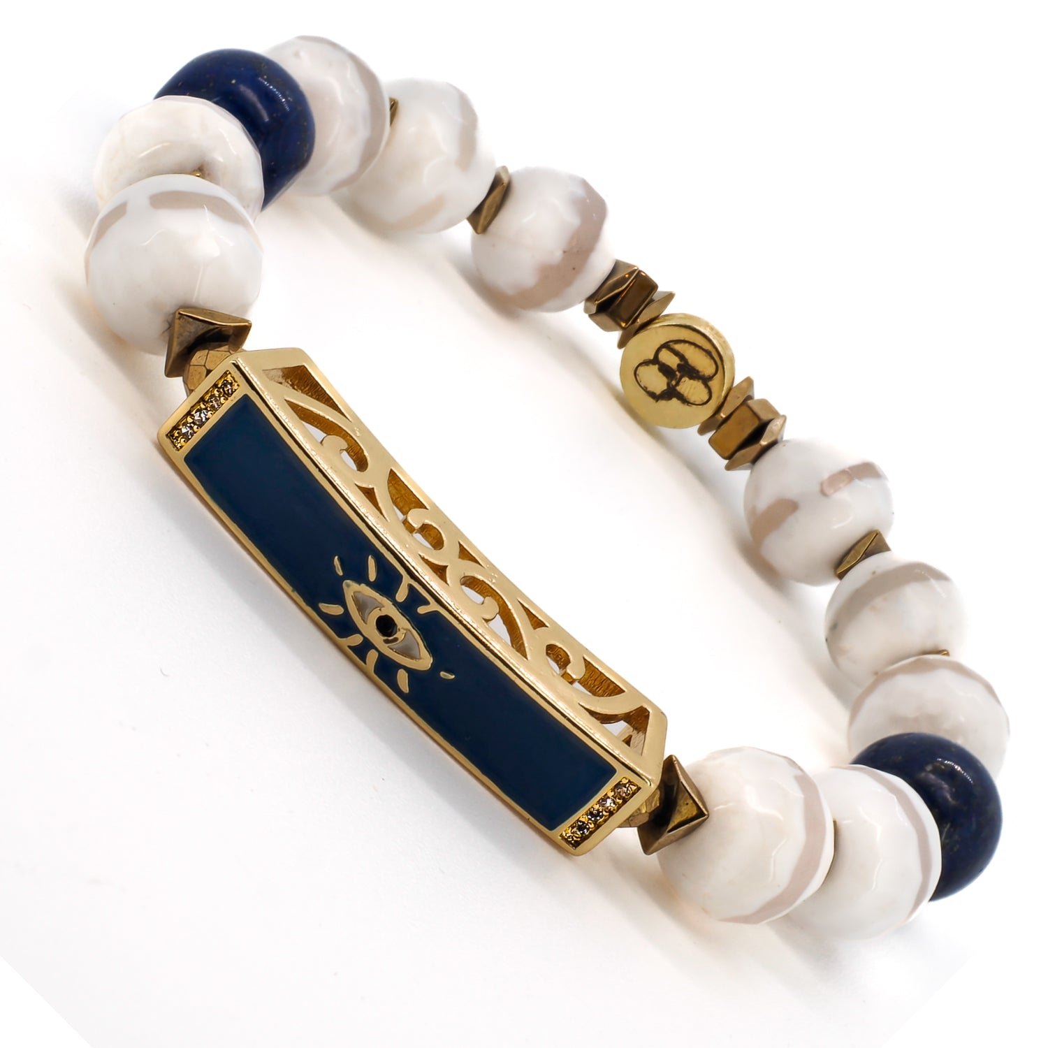 White jade and Lapis Lazuli accents on the Blue Amulet Bracelet