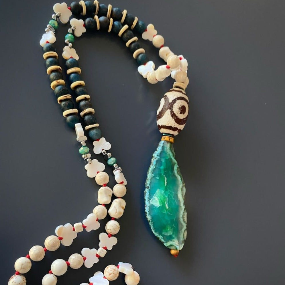 Unique and meaningful handmade agate necklace with Nepal eye bead