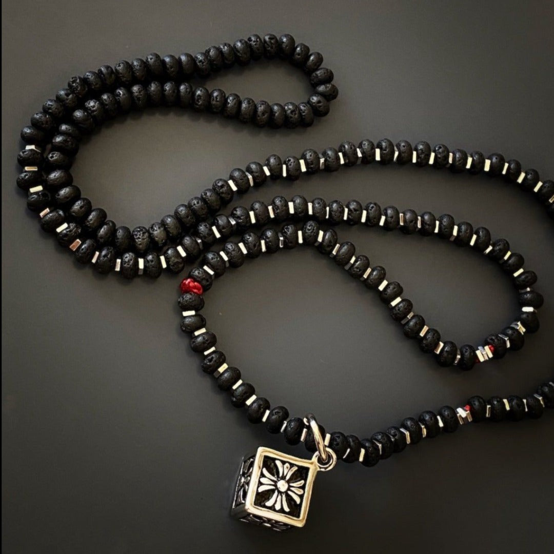 Ancient Energy - Celtic Dice Necklace with Raw Lava Stone.