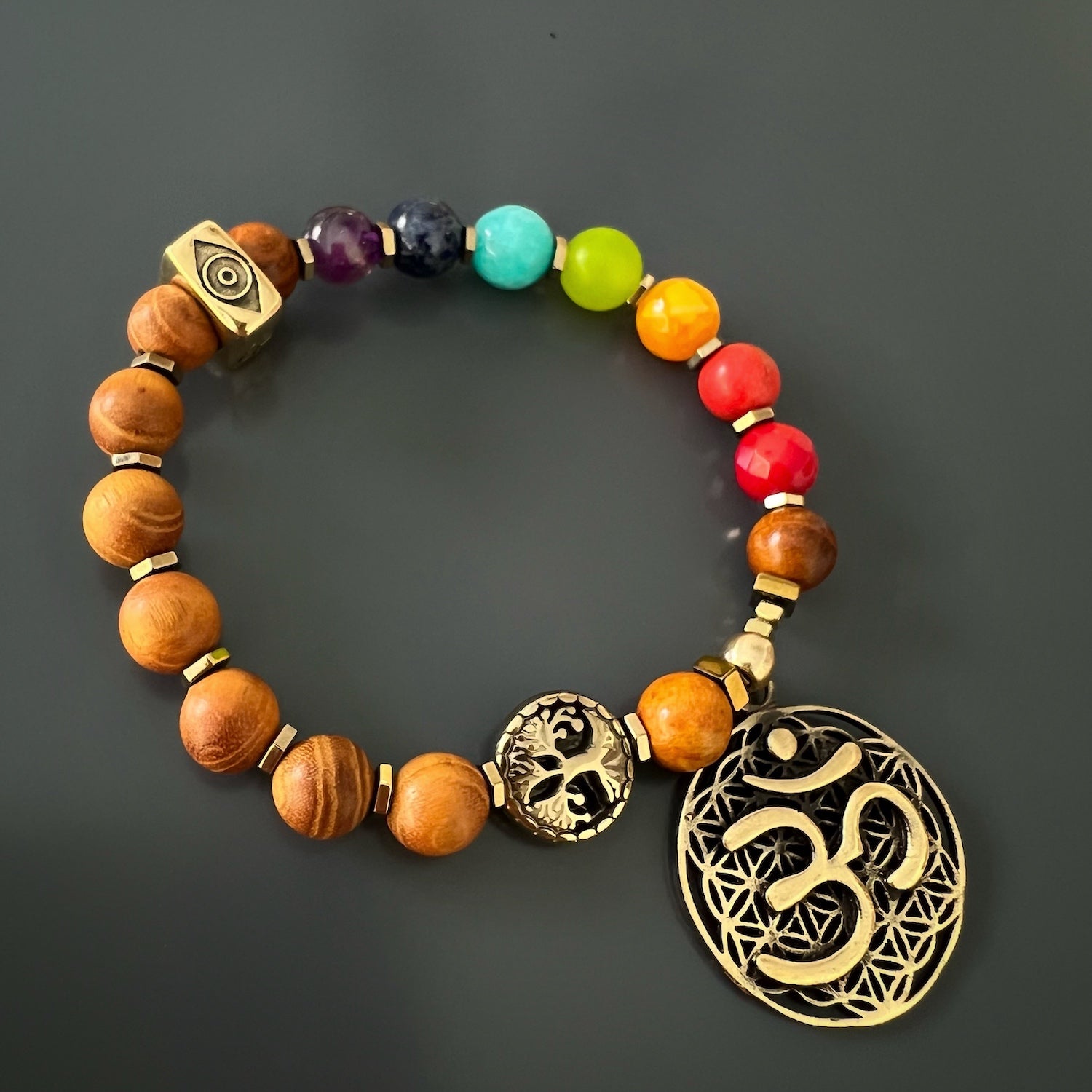 Chakra Mini Mala Talisman Bracelet adorned with healing crystals and sacred symbols.