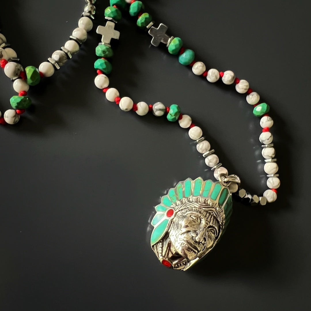 Handcrafted Chief Pendant Necklace featuring a stunning Native American design.