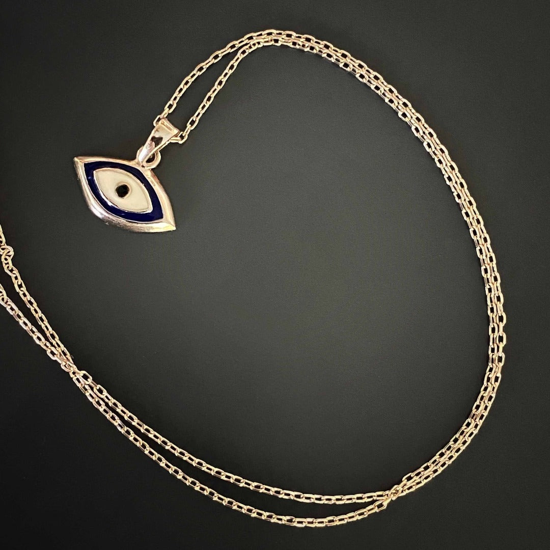 The Dainty Evil Eye Necklace displayed in a beautiful jewelry box, ready to be gifted or worn on a special occasion.