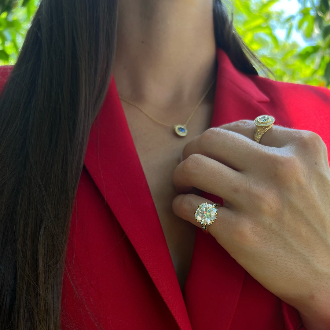 Timeless Love - Model Wearing Handcrafted Yellow Gold Ring.