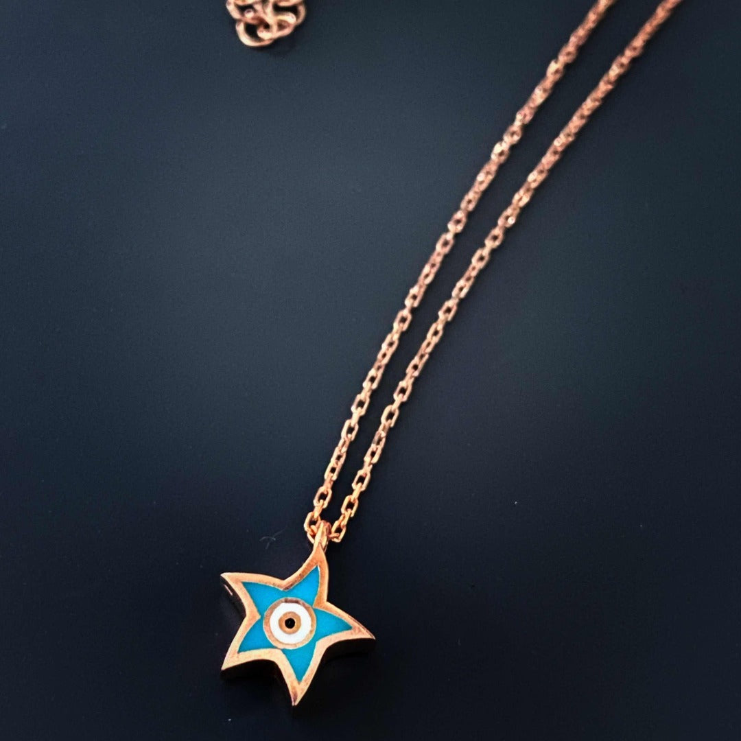 Gold plated Evil Eye Star Necklace, a meaningful accessory that combines style and protection with its star-shaped evil eye pendant.