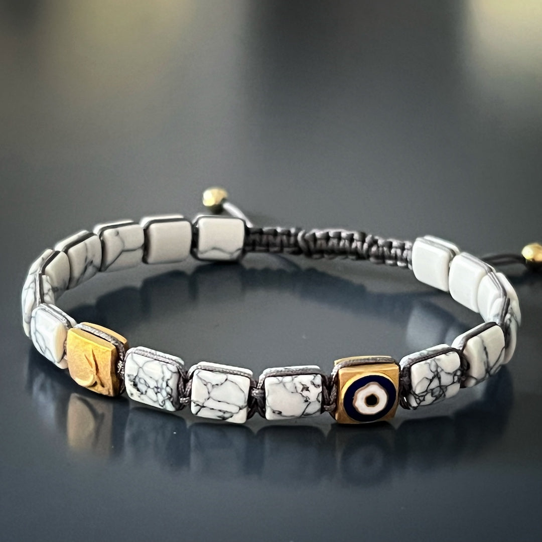 Howlite Flat Stone - Woven Fortune Evil Eye Bracelet, an open-minded and peaceful adornment.