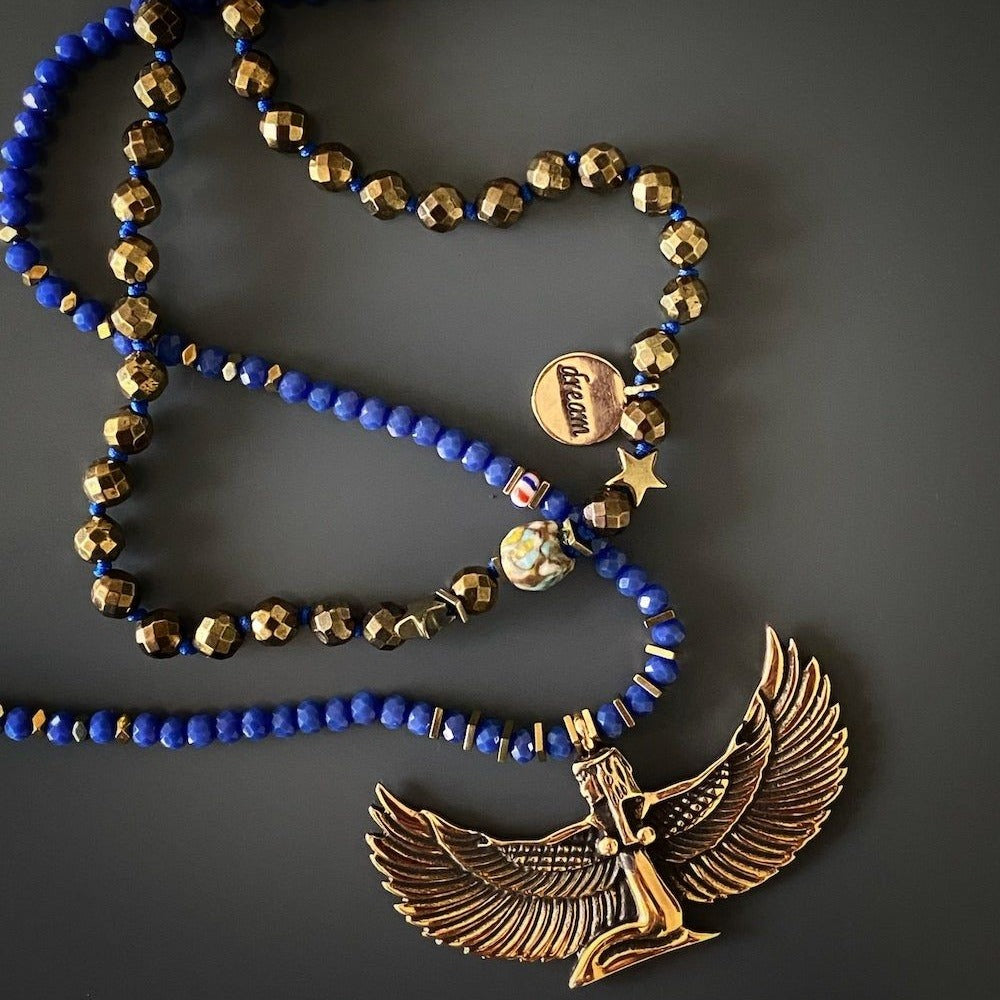 Isis Pendant Necklace - Striking necklace with a handmade bronze pendant of the Goddess Isis, known for her healing and magic powers, perfect for strong and brave women.