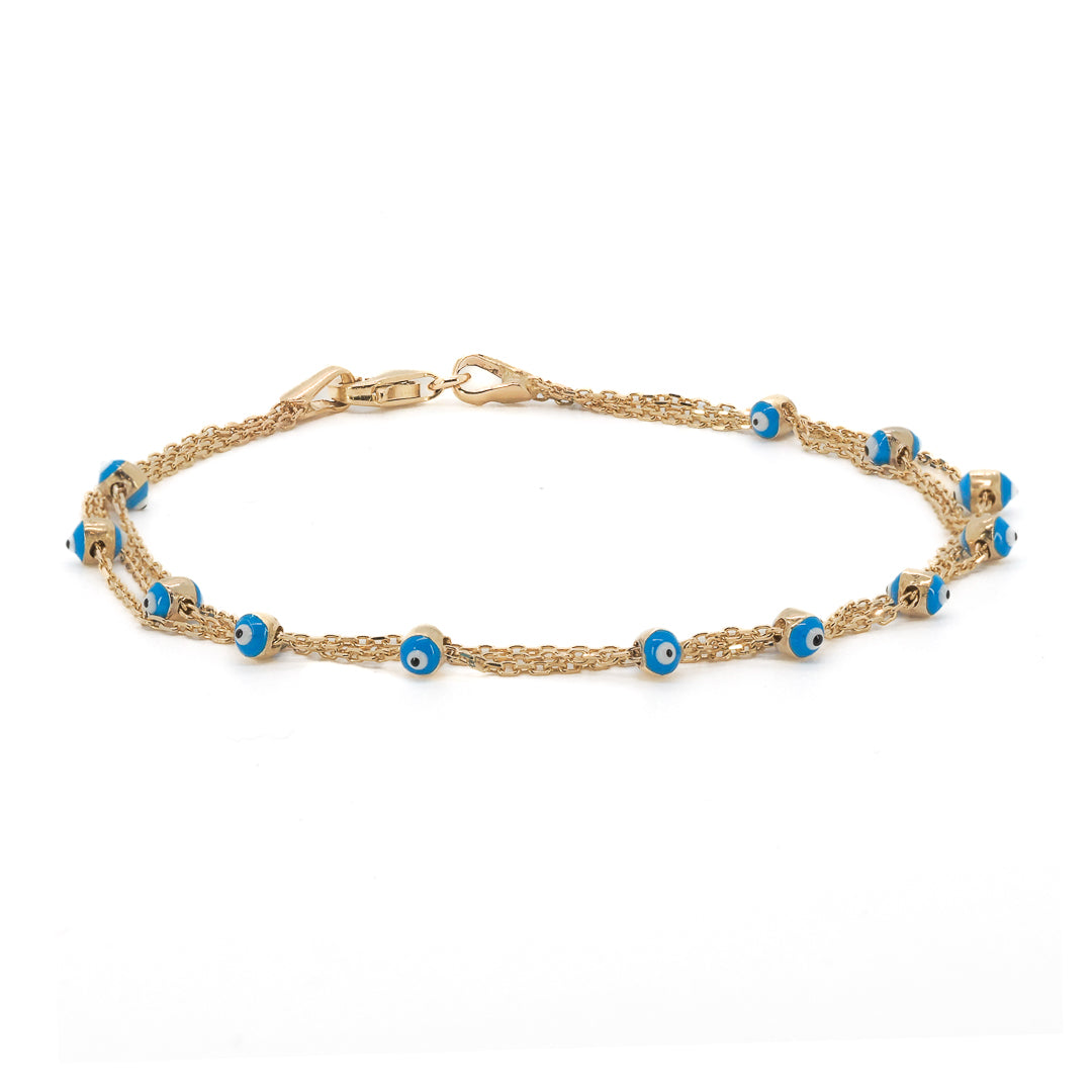 Gold Evil Eye Triple Bracelet - A close-up view of the exquisite Gold Evil Eye Triple Bracelet.