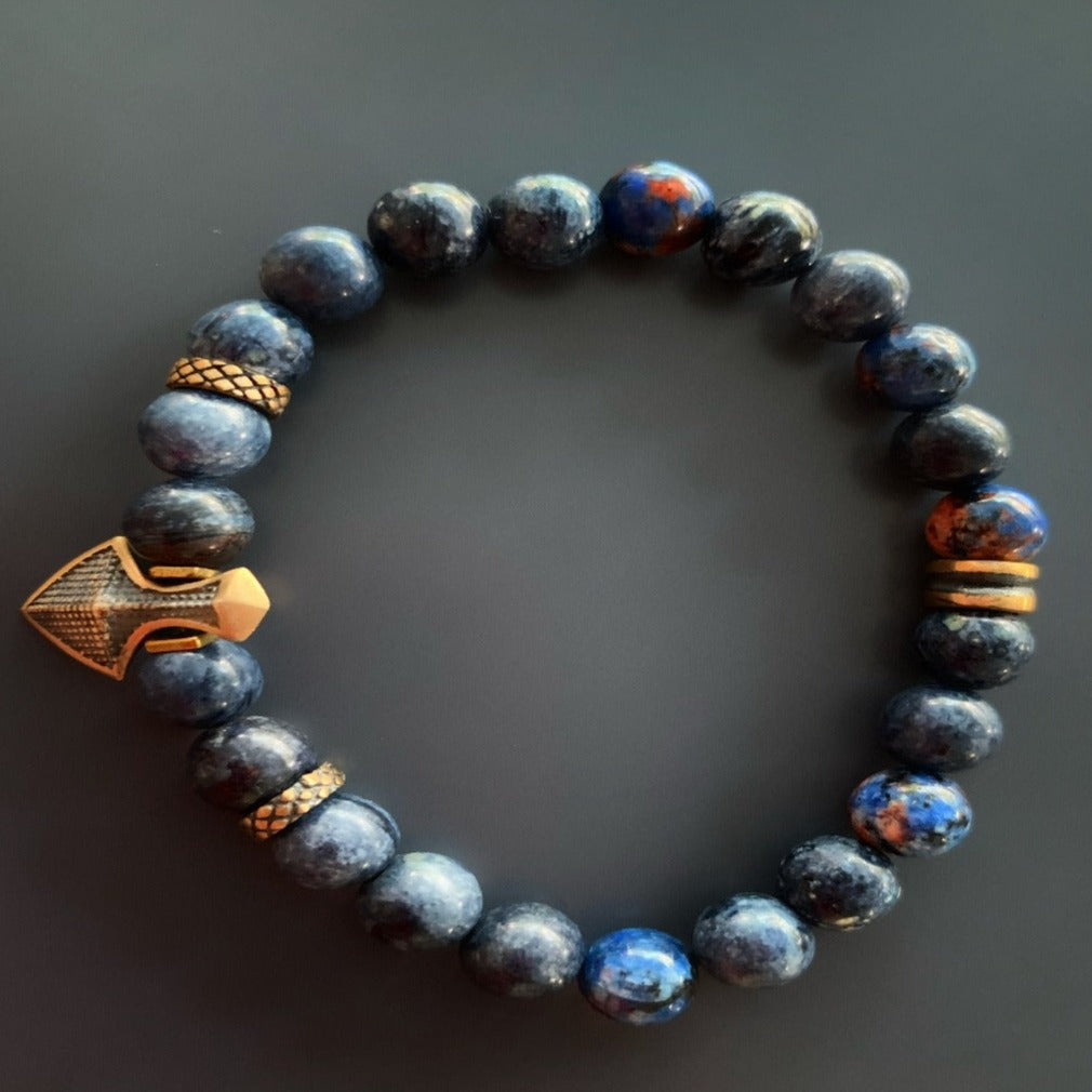 Handmade Sodalite Stone Bracelet with Gold Plated Bronze Accents