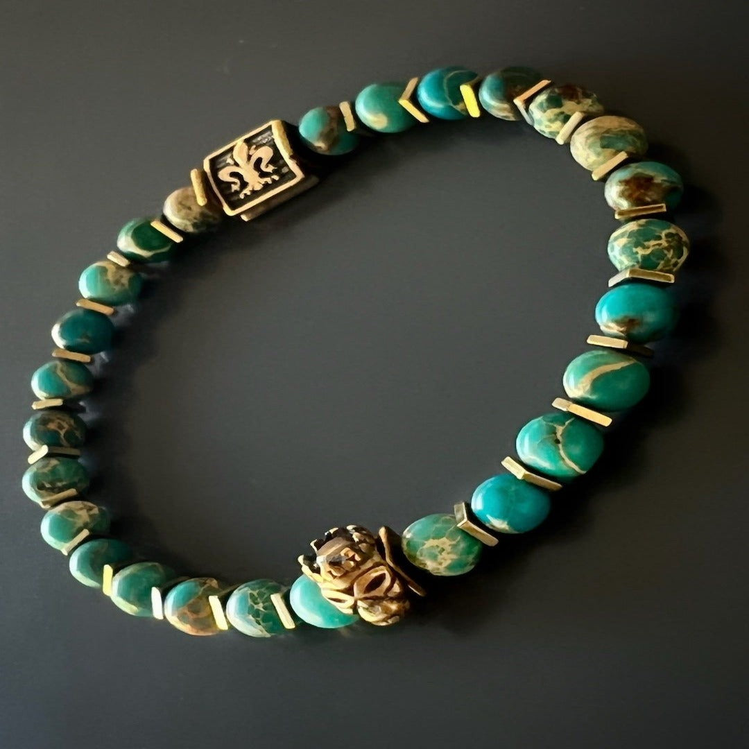 the Inner Harmony Bracelet, highlighting the beautiful blue Variscite stone beads.