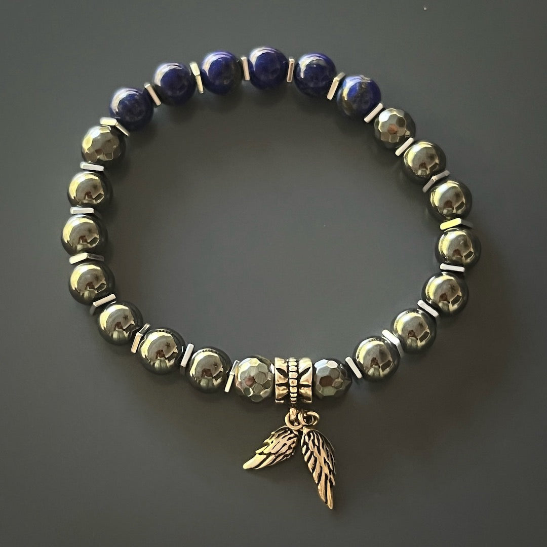 Stylish and meaningful: Lapis Lazuli Hematite Energy Bracelet for men seeking balance.