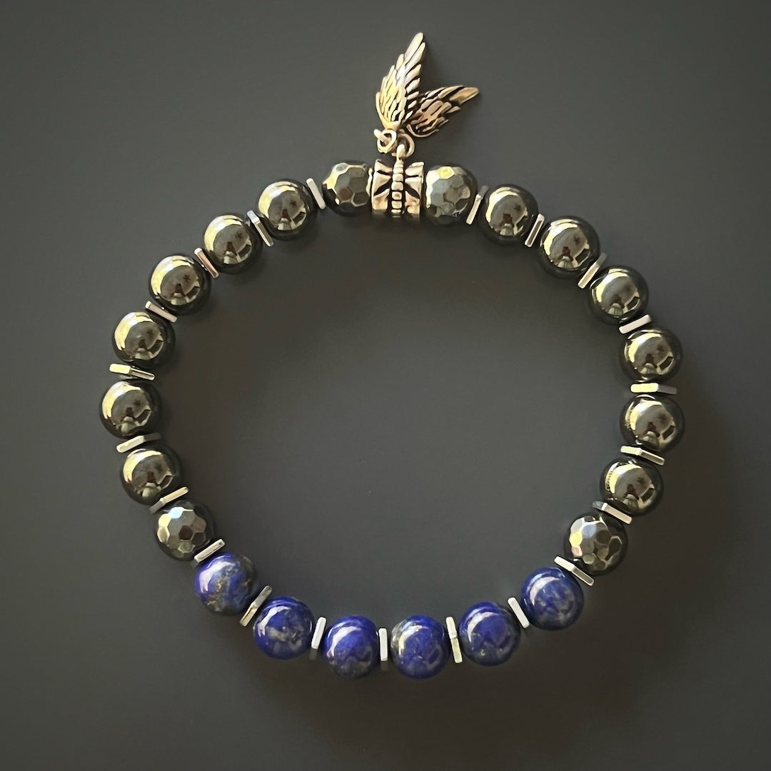 Handmade Lapis Lazuli Hematite Energy Bracelet for men, combining style and spirituality.