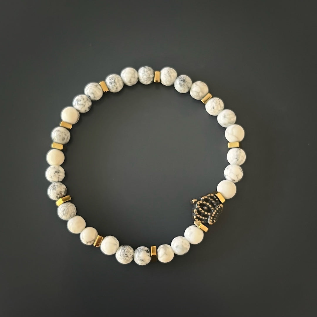 Adorn your wrist with the Men&#39;s Spiritual Beaded Bracelet, crafted with high-quality white howlite stone beads.