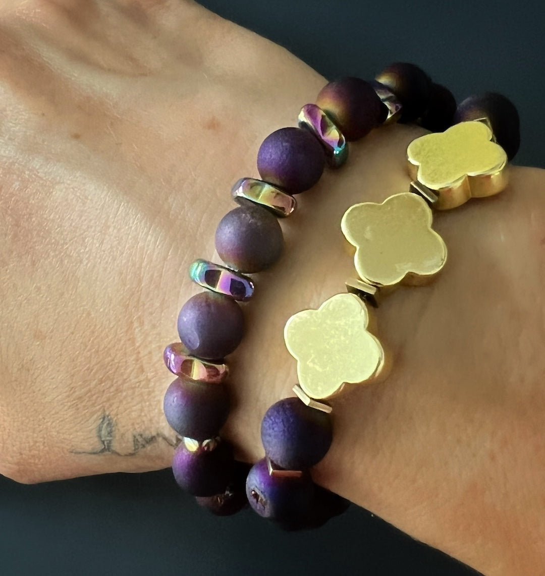 Witness the captivating beauty of the Moroccan Flower Agate Bracelet as the model wears it with confidence, highlighting its versatility and ability to enhance any outfit.