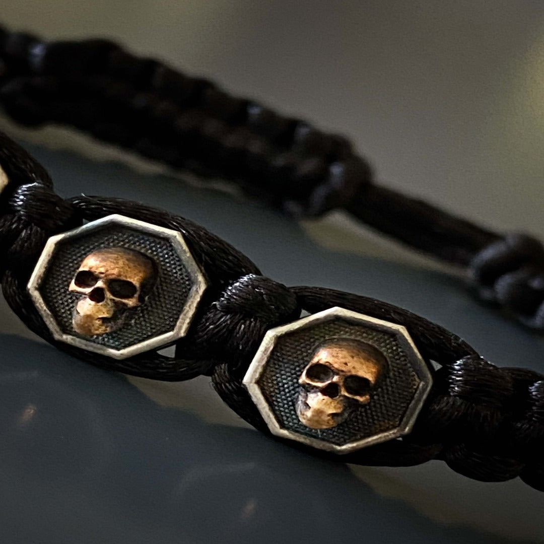 Stylish accessory for men: Black Skull Men Woven Bracelet adds a touch of attitude