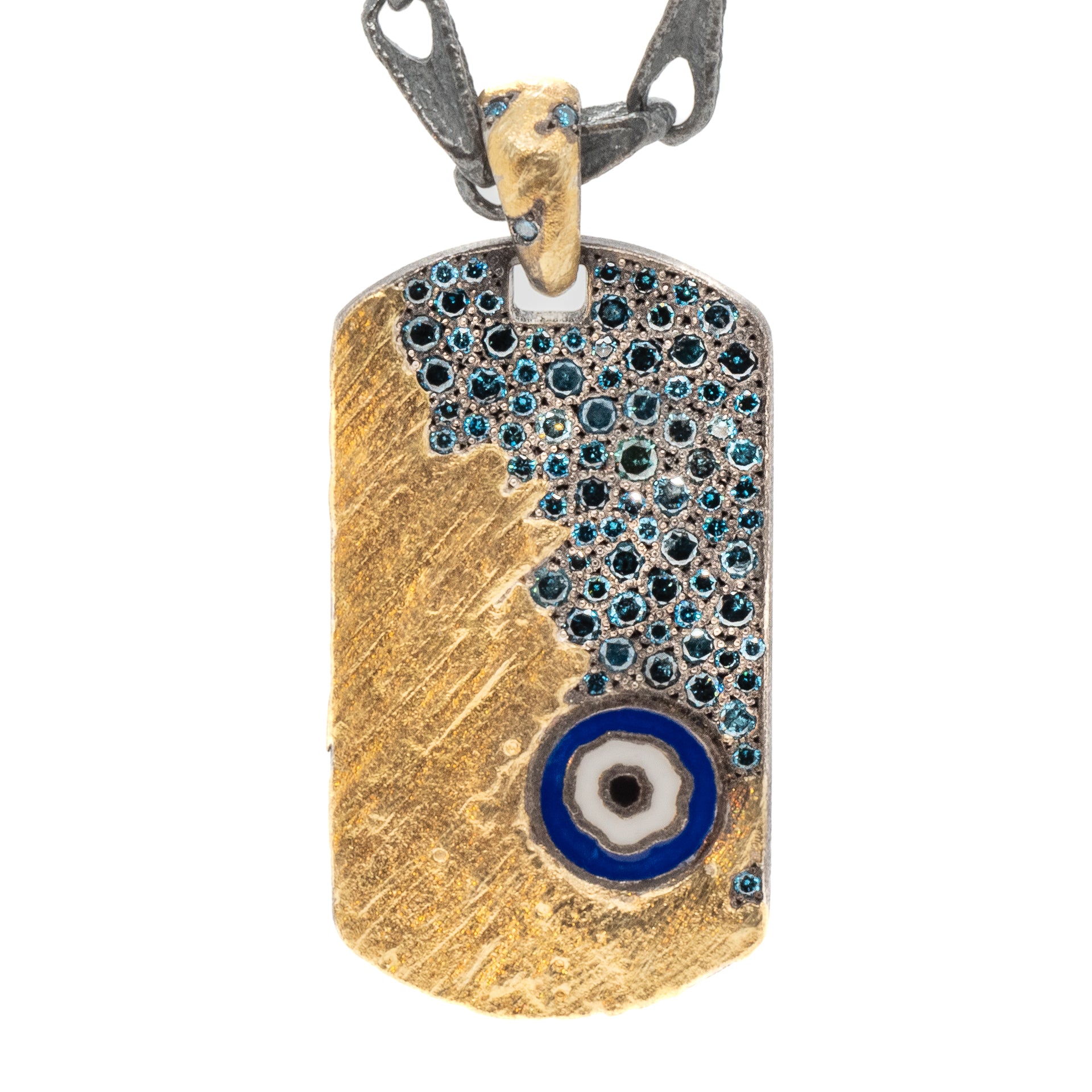 Nature Dog Tag Evil Eye Necklace, a symbol of individuality and style, meticulously handcrafted by Ebru Jewelry in their New York atelier.