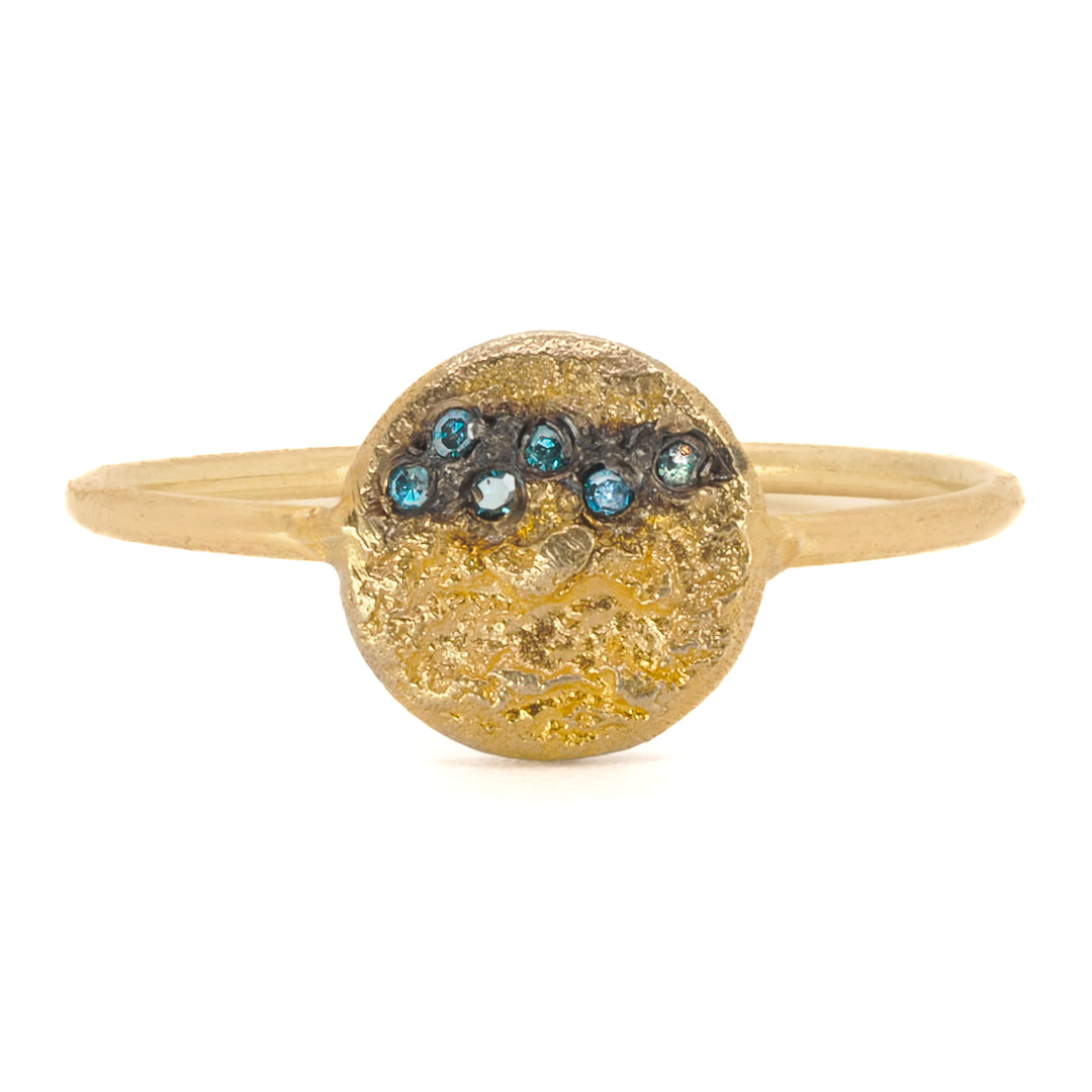 Nature Round Gold Diamond Ring featuring a stunning handmade design crafted with 14 carat yellow gold and adorned with 0.10 carat petroleum diamonds.