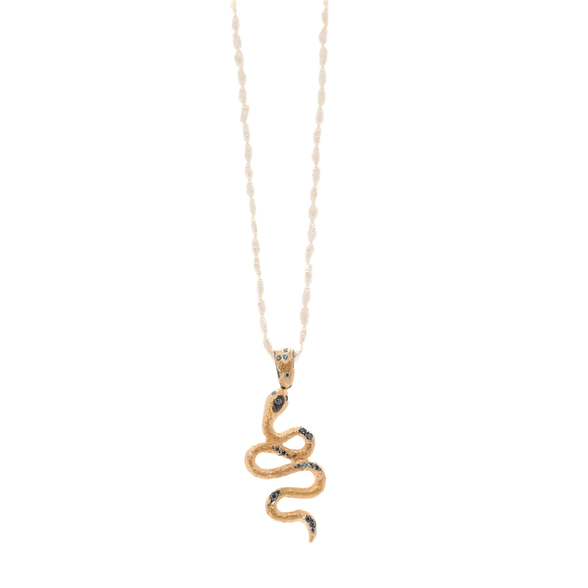 Nature Snake Necklace featuring a stunning snake pendant crafted with 21k gold over silver surface and adorned with 0.55 carats of petroleum diamonds.