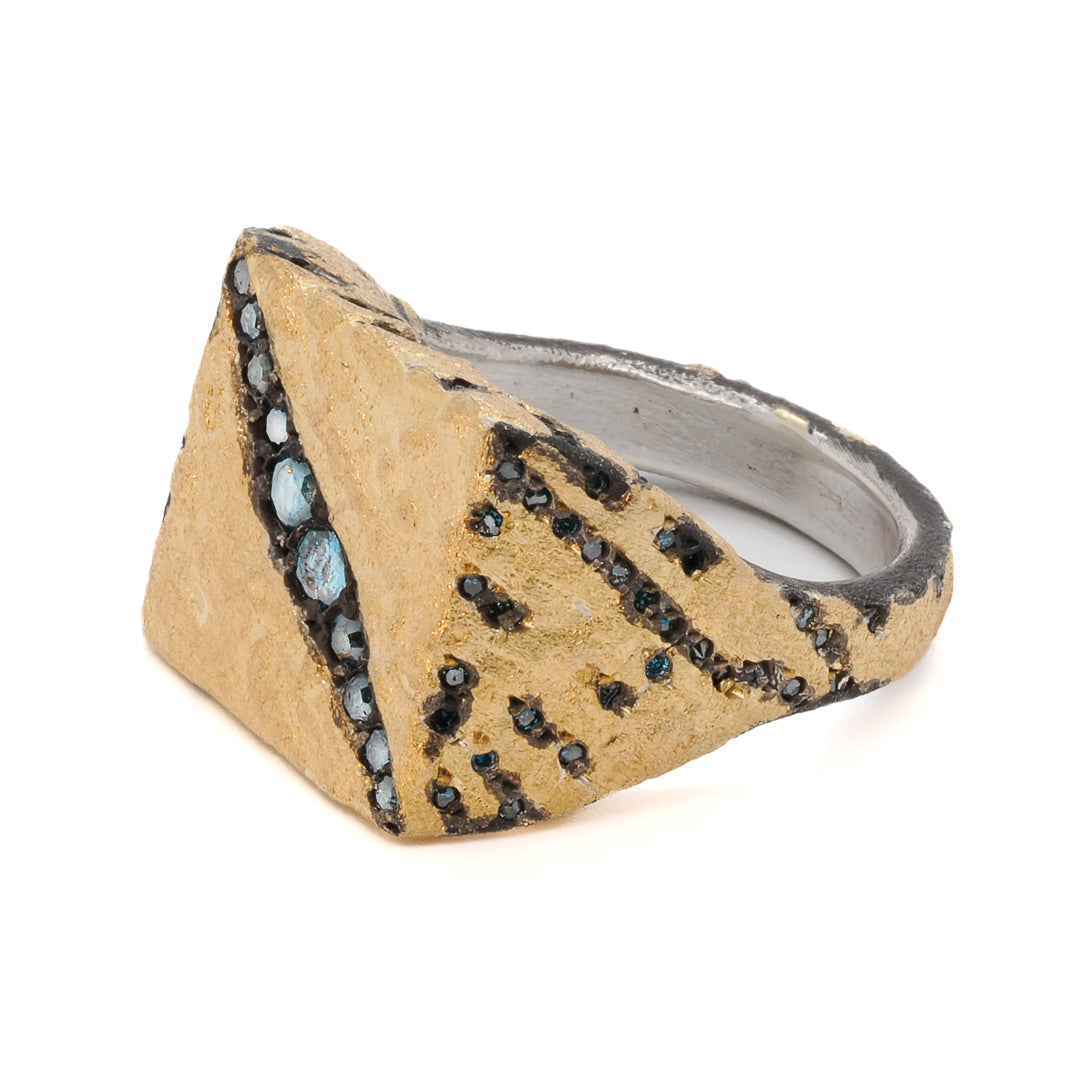 Ebru Jewelry Luxury Series - Unique Square Signet Ring with Petroleum Diamonds.