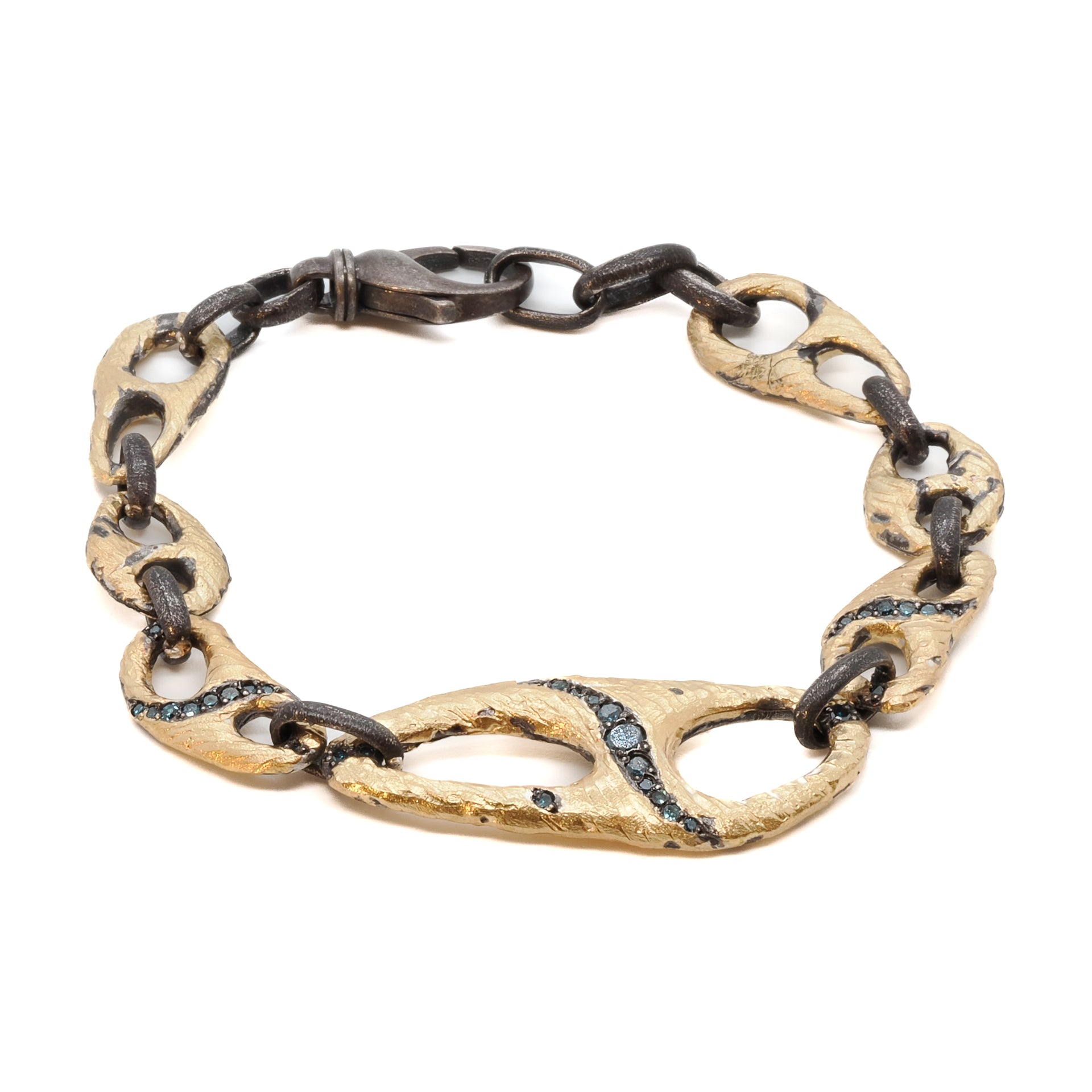 Nature Uneven Bracelet - Handcrafted from 21k Gold over silver with petroleum diamonds.