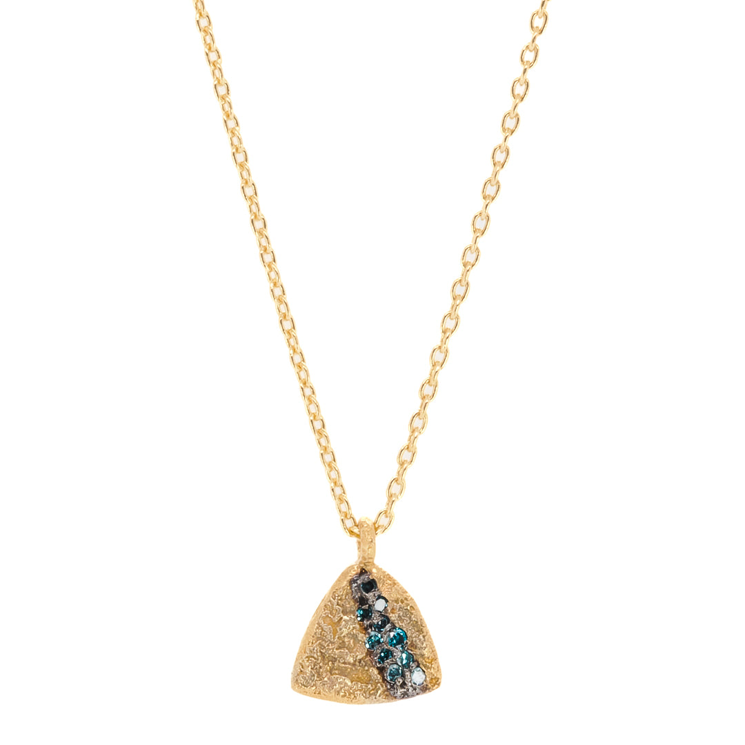 Nature Triangle Gold Diamond Necklace - Handcrafted from 14-carat yellow gold and petroleum diamonds.