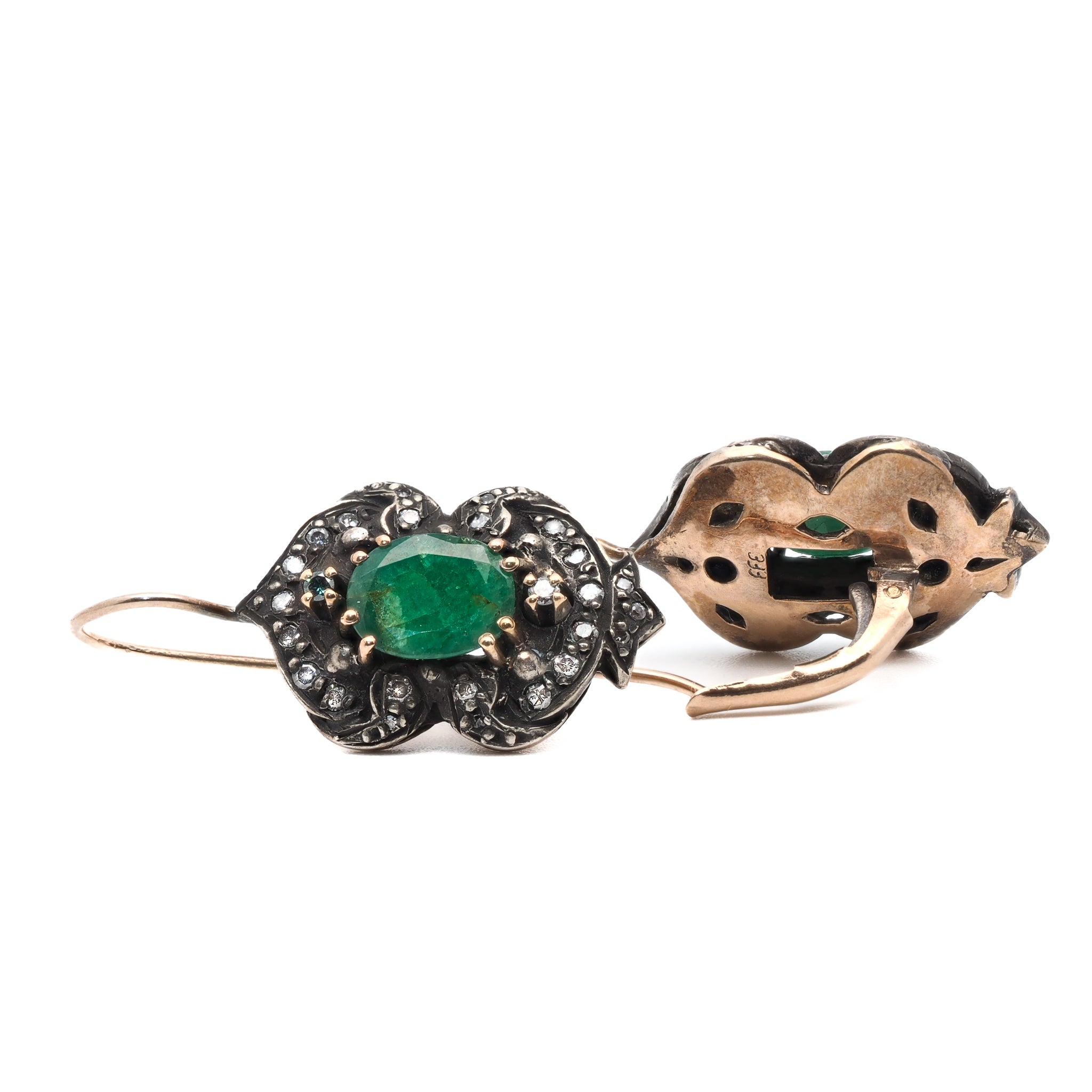 Ebru Jewelry Luxury Series - Unique Vintage Diamond Emerald Earring for an elegant look.