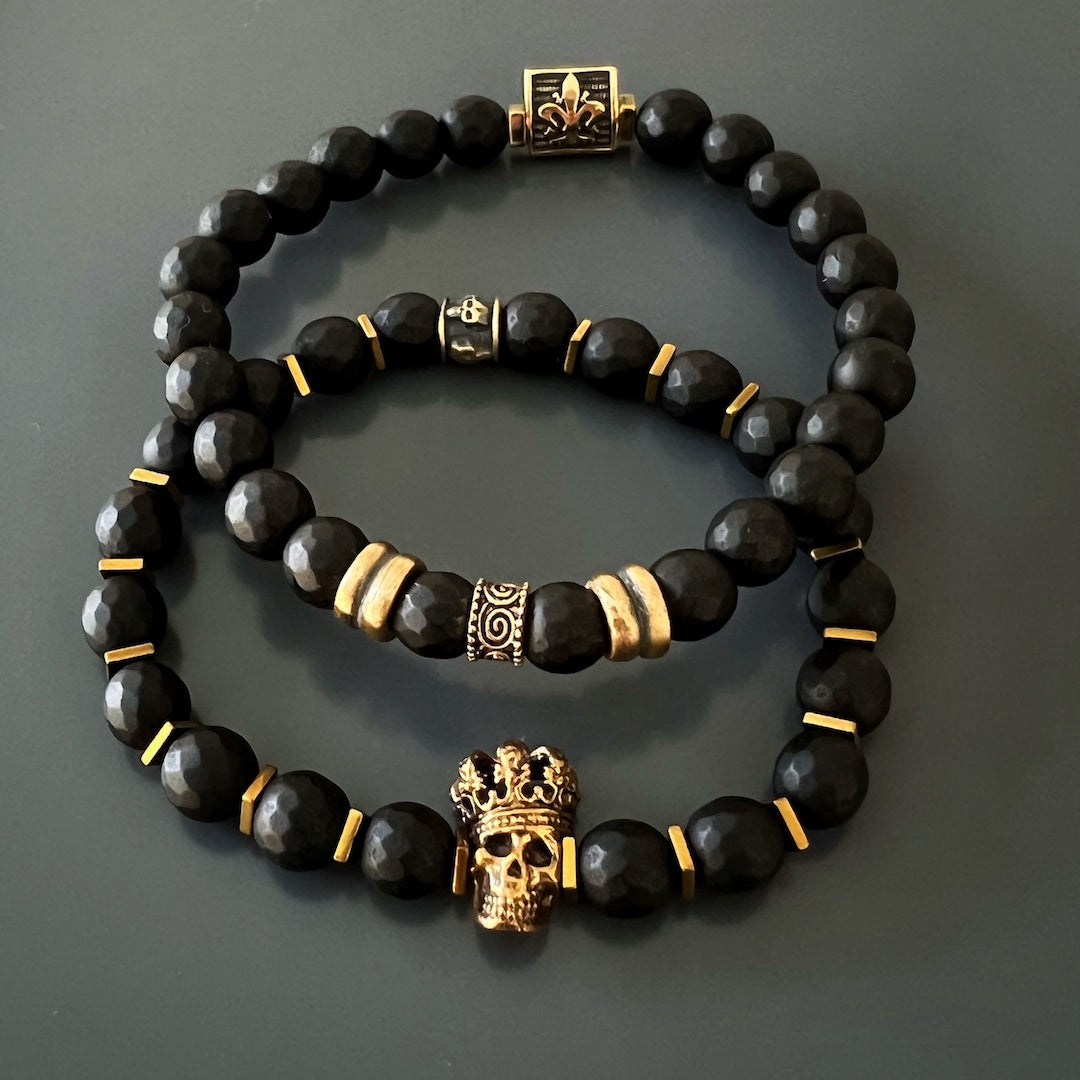 Confident and Stylish - Onyx King Skull Bracelet.