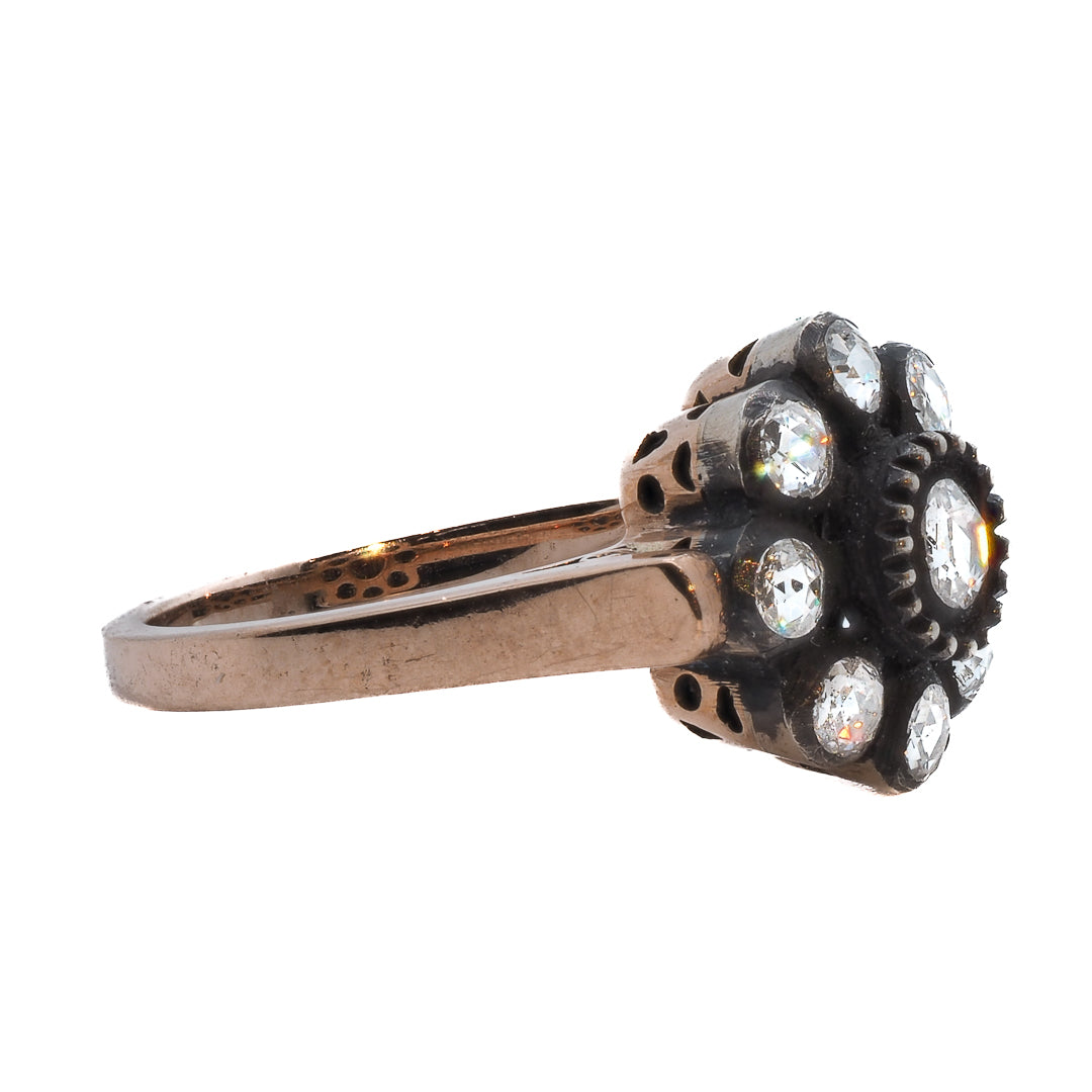 Handmade Recycled Metals - Unique Rose Ring with Sparkling Rose Cut Diamonds.