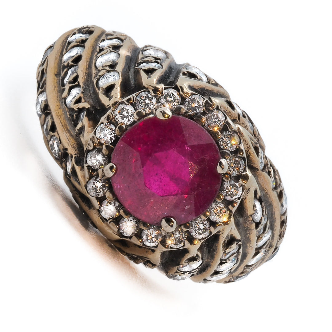 Protective Ruby Stone - Round Spiral Ring symbolizing passion and happiness.