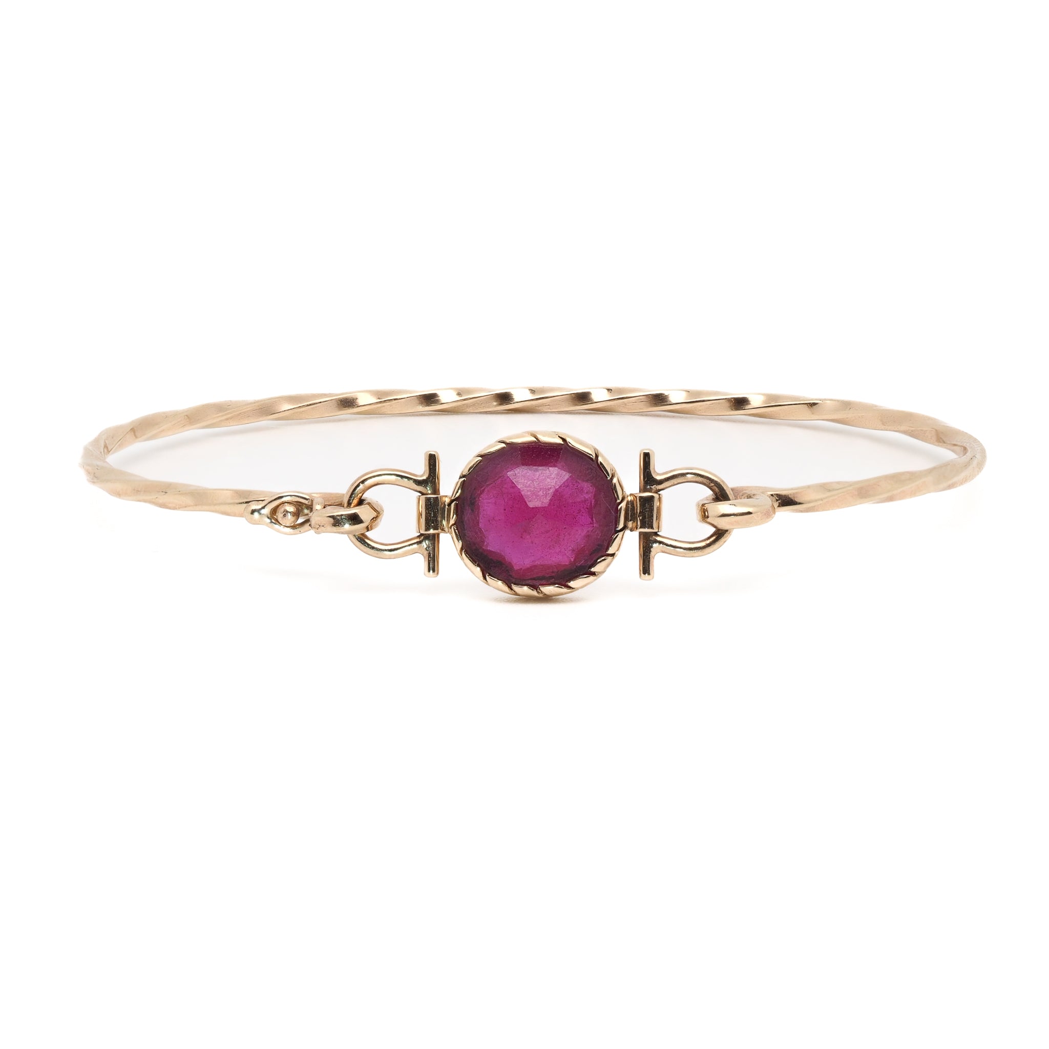 Gold Ruby Bangle Bracelet - A close-up view of the exquisite Gold Ruby Bangle Bracelet, showcasing the stunning natural Ruby gemstone.