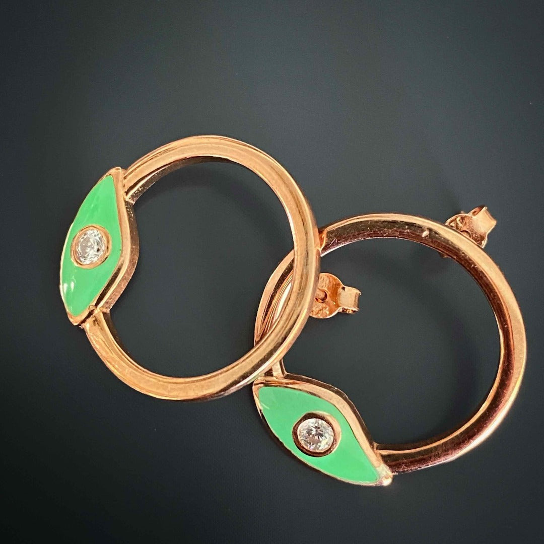 Unique and meaningful - Rose Gold Green Evil Eye Earrings with a story