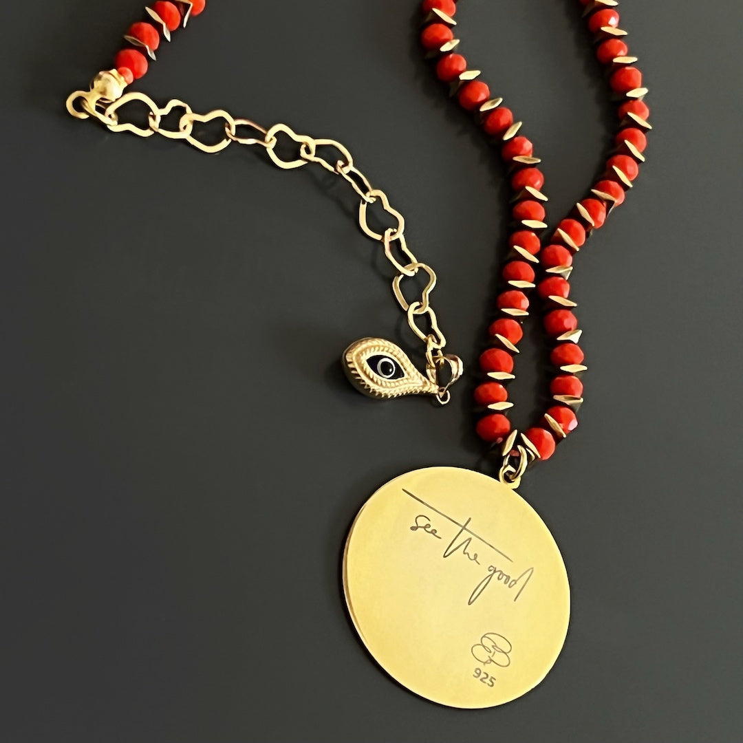 Delicate Choker Necklace with Symbolic Pendant - A reminder to always see the good.