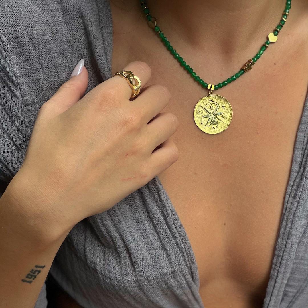 Model Wearing: Radiate Positive Energy - The Jade Necklace Enhances the Model&#39;s Style with Inner Harmony.