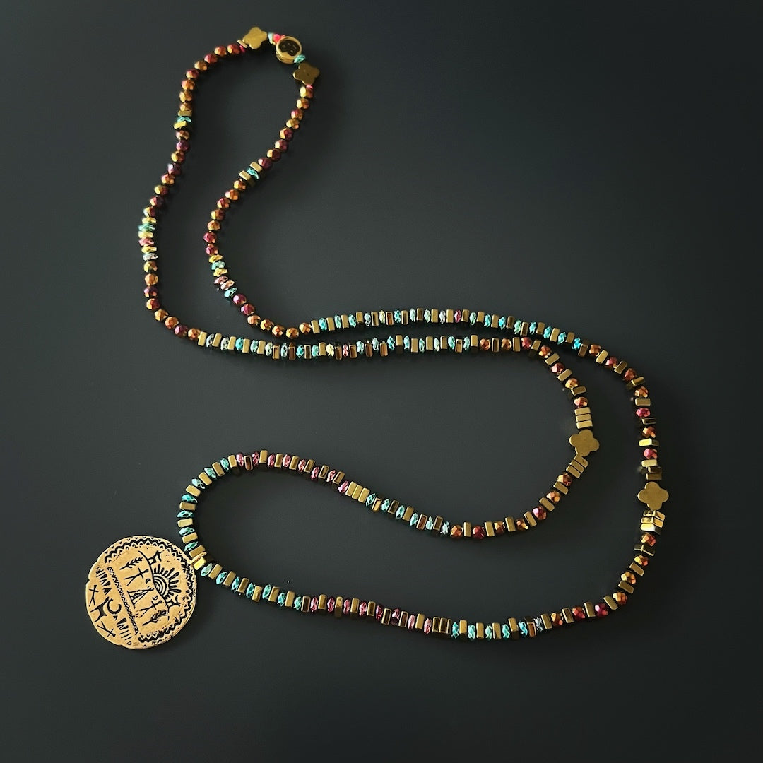 Shamanic Necklace - Handcrafted Beauty with Sacred Symbols and Energizing Colors.