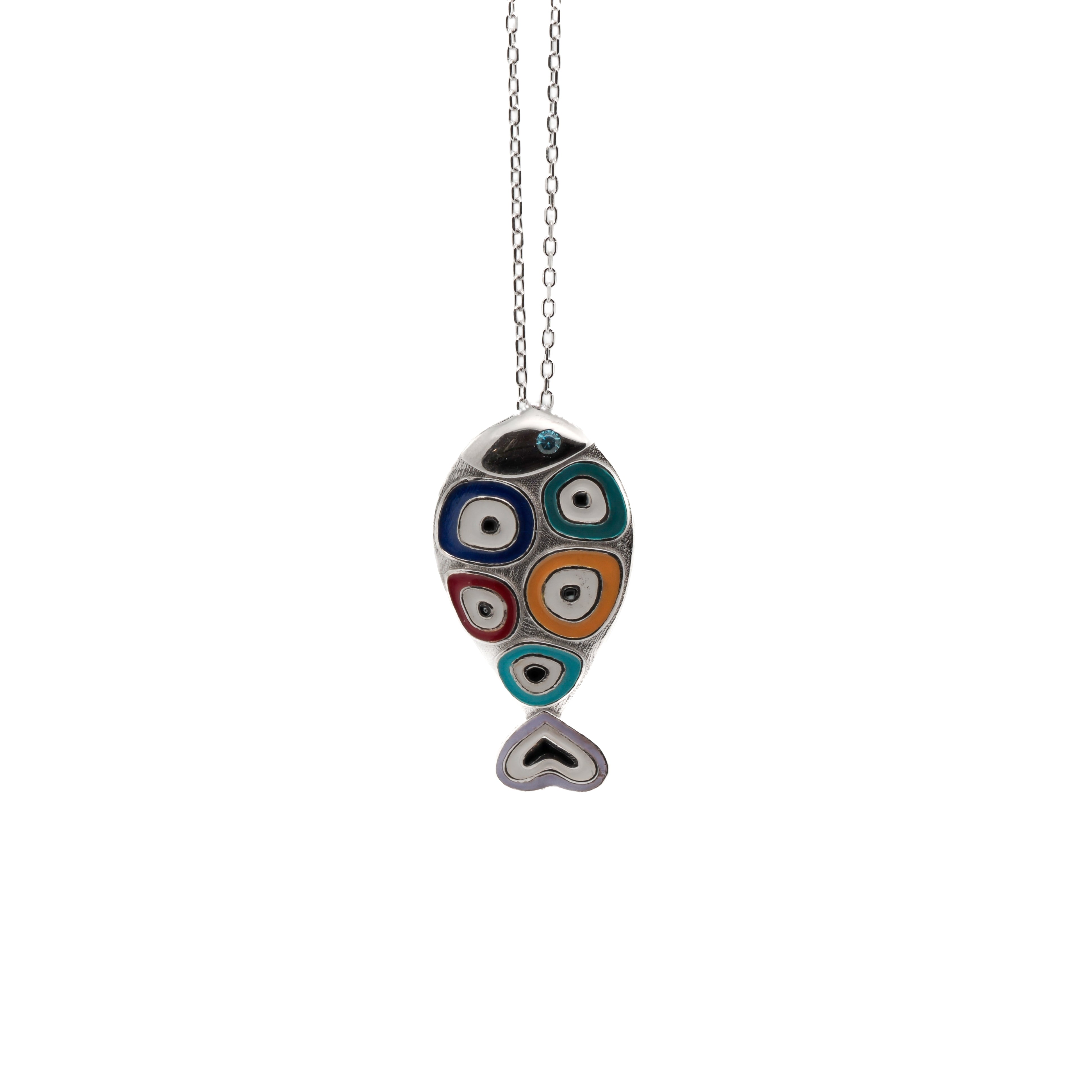 The Silver Evil Eye Fish Necklace, a stylish and spiritual piece that brings together elements of good luck and protection.