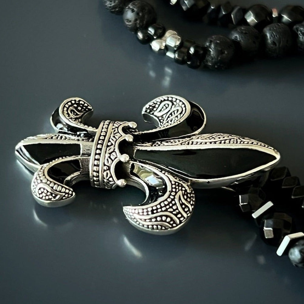 Masculine and Majestic - Black Lava Rock Stone Beads Necklace.