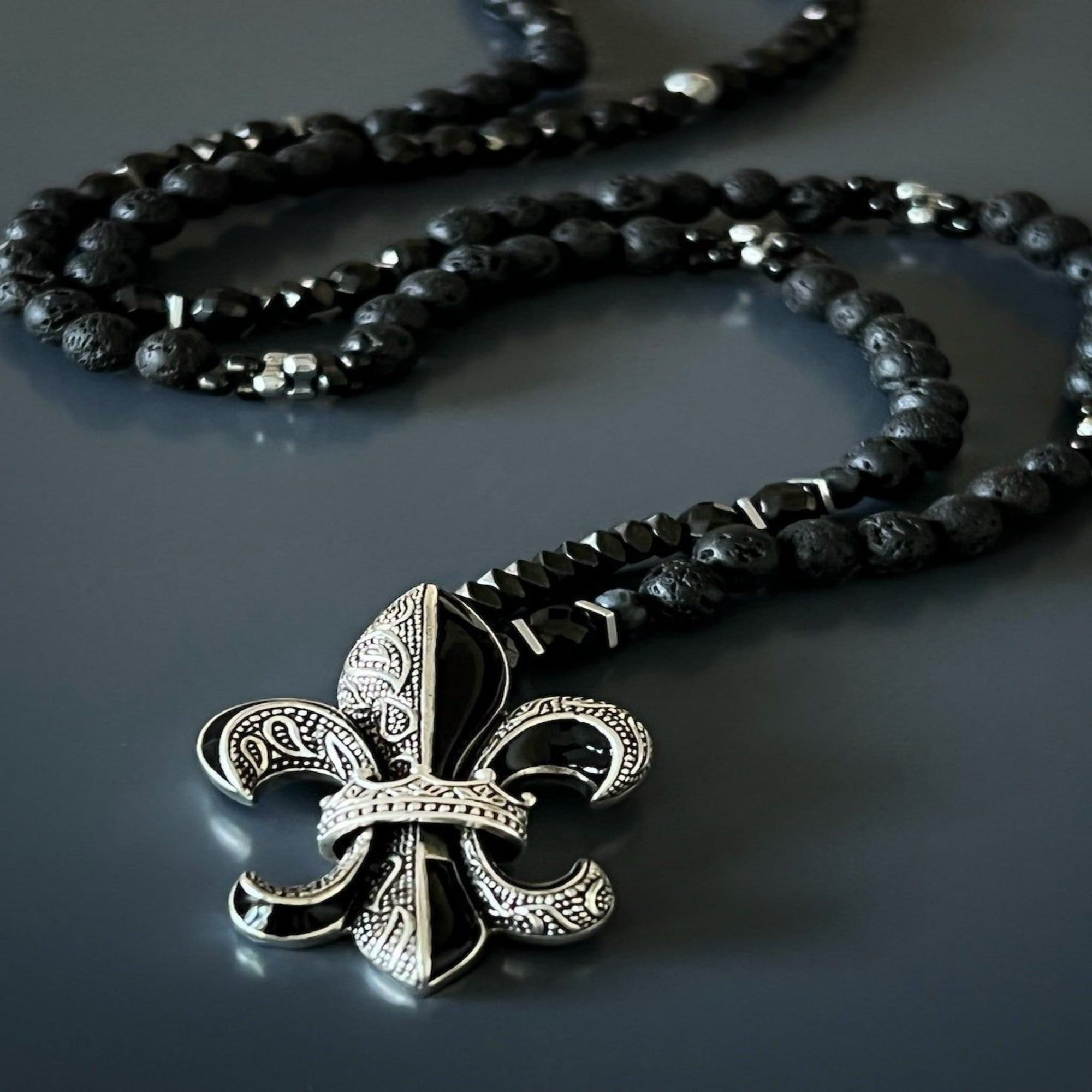 Handmade 925 Sterling Silver Pendant - Fleur De Lis with Crown.