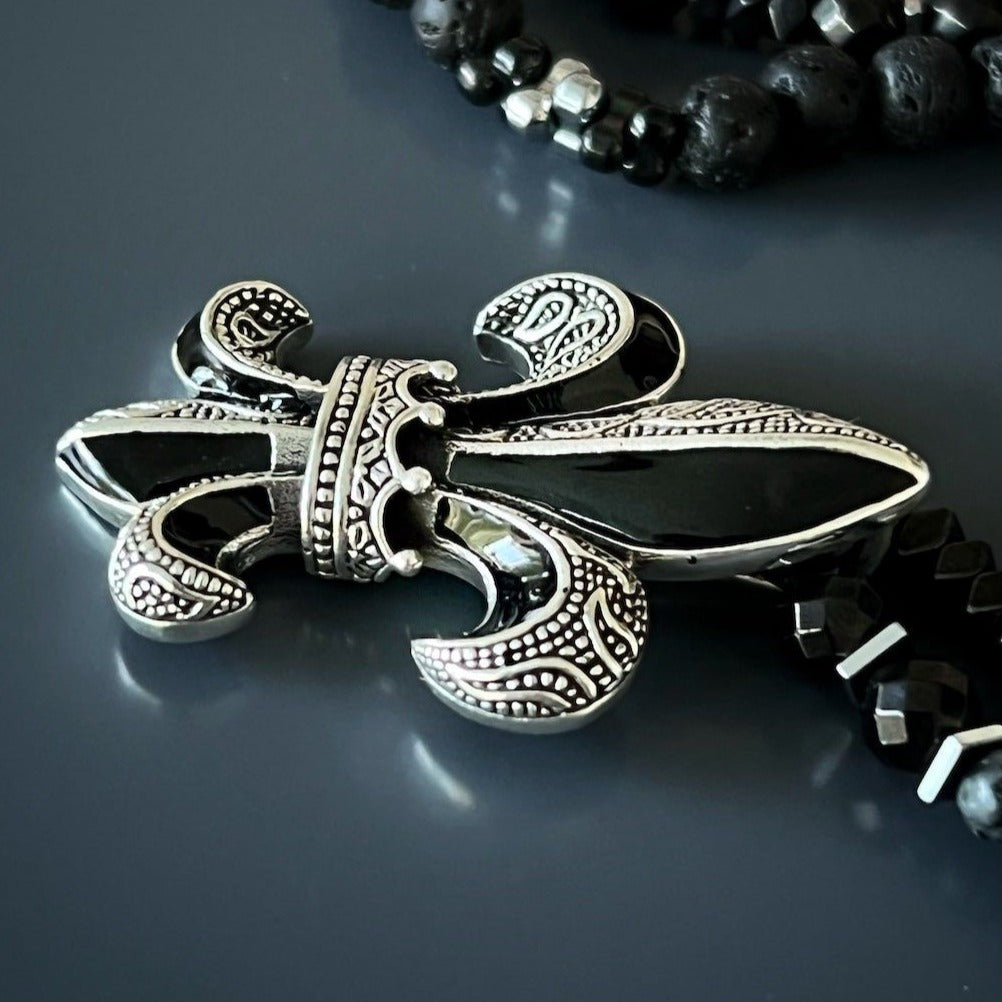 Spiritual Symbolism - Fleur De Lis Necklace with Hematite.