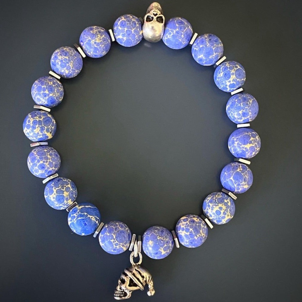 Unique Handcrafted Accessory - Skull Blue Bracelet.