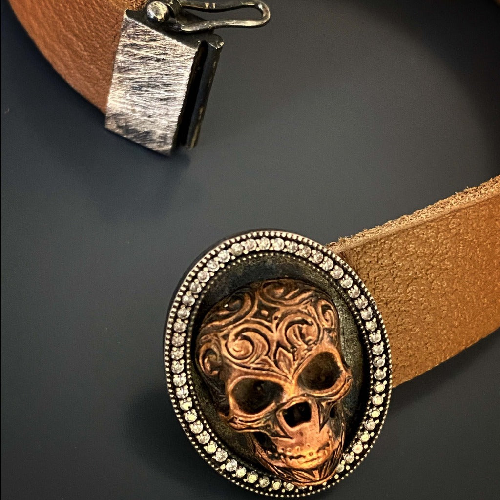 Edgy Style - Skull Leather Bracelet.
