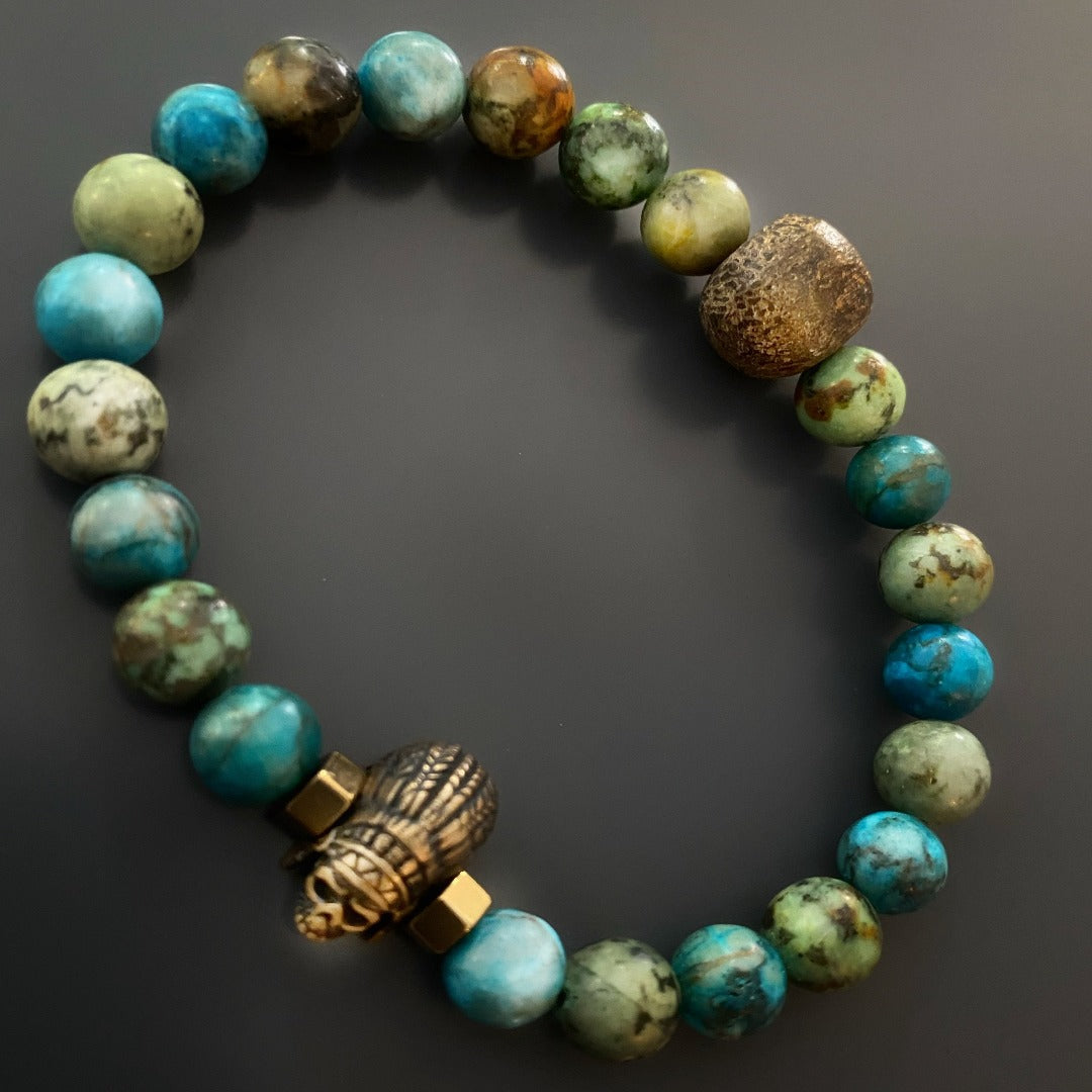 The Indian Men Bracelet featuring a stunning combination of turquoise stone beads and a large natural stone bead.